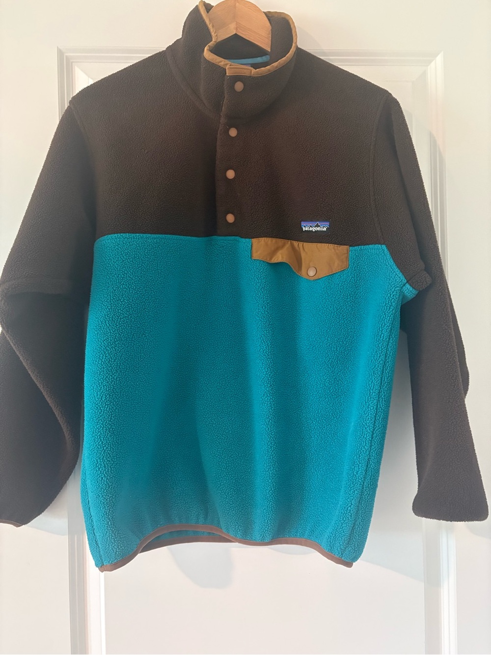 Patagonia Synchilla Snap-T Fleece Pullover Two-Tone Teal and Brown XS